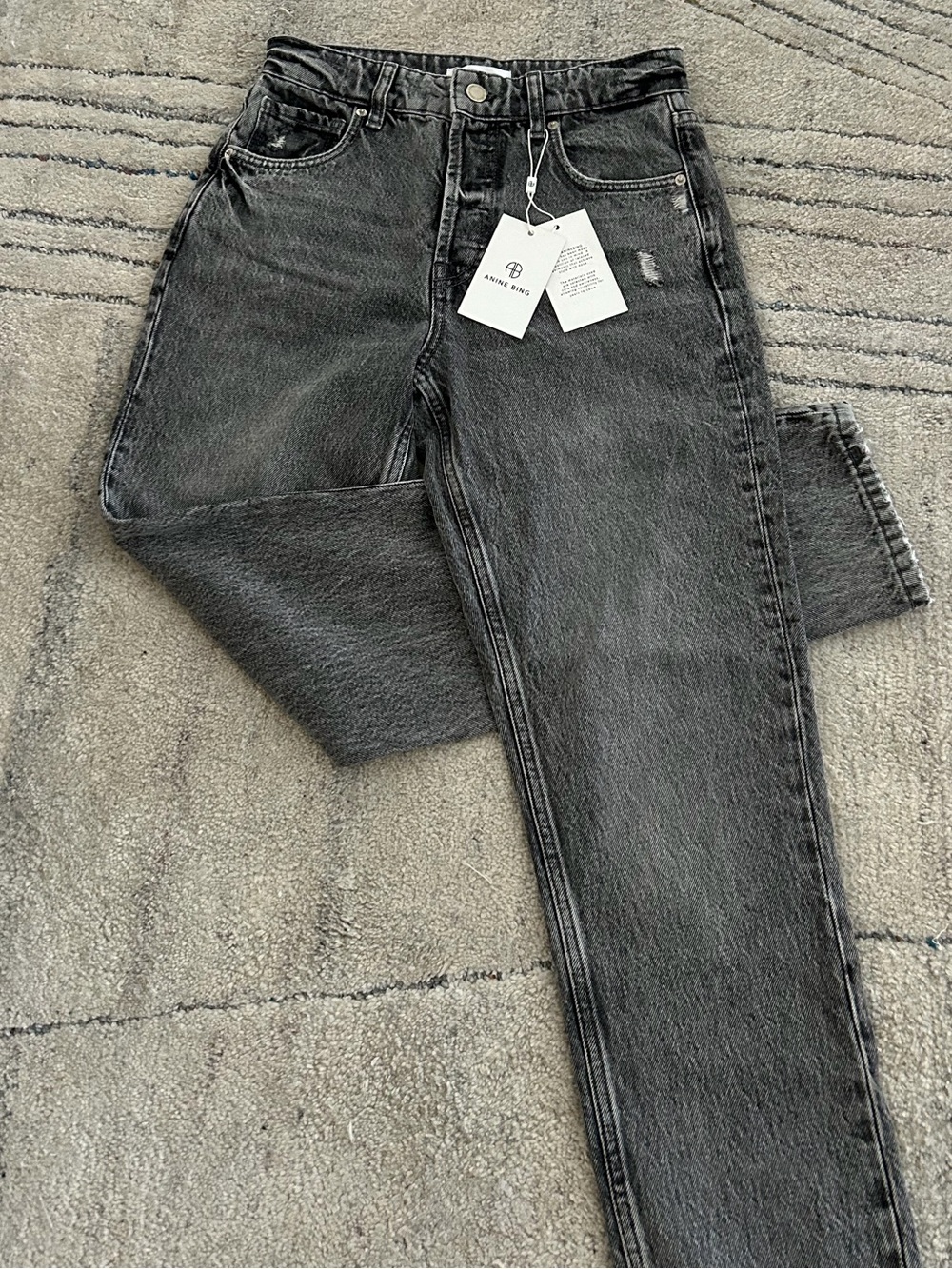 Anine Bing High-Rise Washed Gray Black Jeans